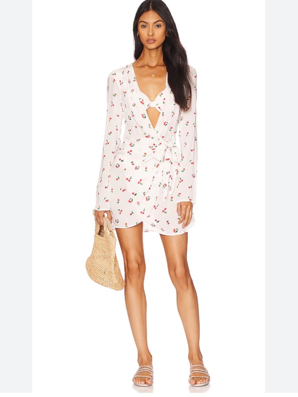 WeWoreWhat Cowl Neck Cherry Print Wrap Cover Up Dress - Revolve Large NEW
